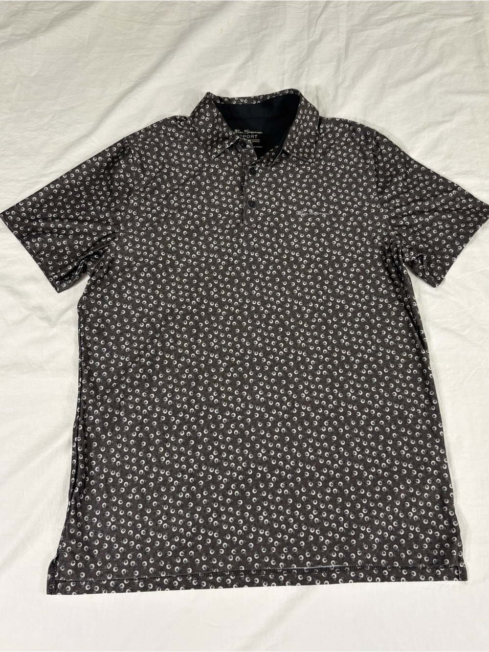 Ben Sherman Sport Mens Brown Overprint Short Sleeve Polo Shirt M
